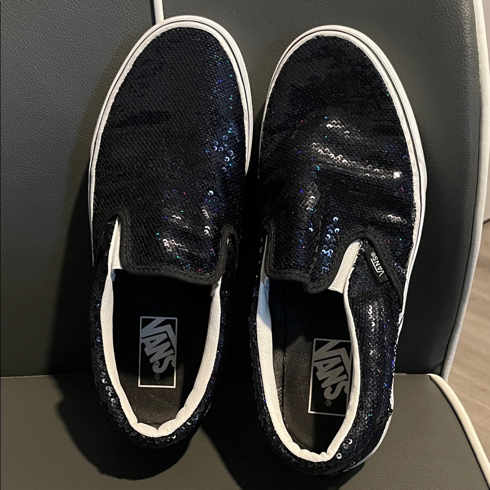 Vans Sparkling Black Sequin Slip-Ons